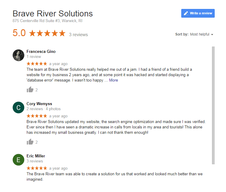 Customer Reviews on Google of Brave River Solutionss
