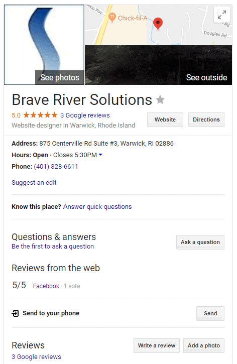 Google Local Listing for Brave River Solutionss