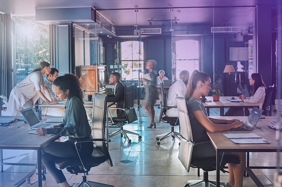 corporate business people working busy marketing office space planning strategy books reading email laptop work businessman businesswoman workers startup advertising company