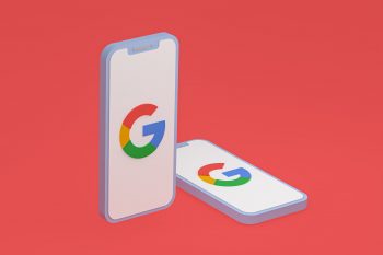 An illustration showing two mobile phones each displaying the google logo on their screens